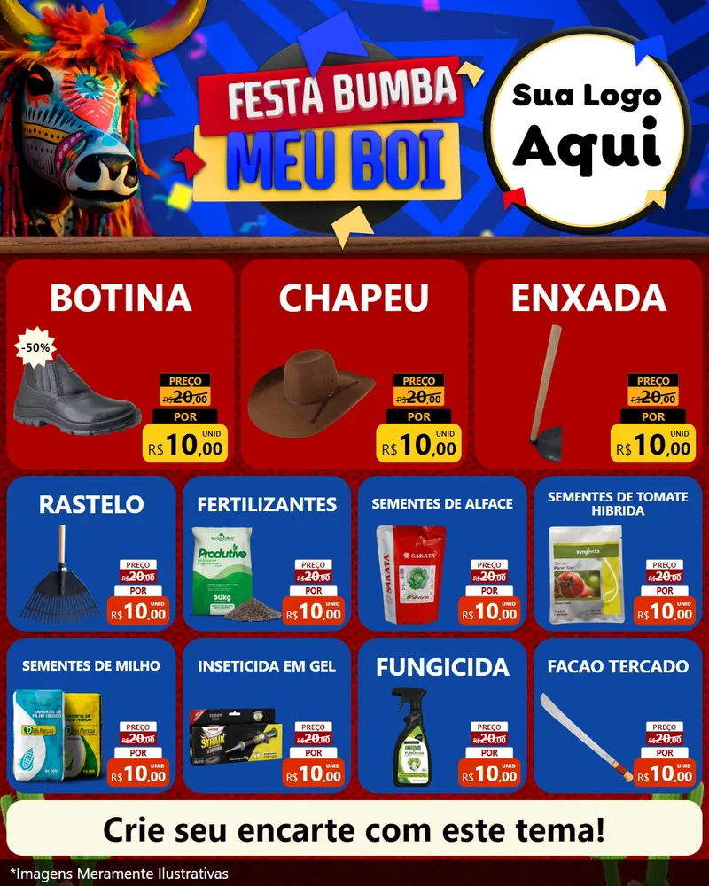 Modelo de Rede Social para Feed Instagram com o tema Festa Bumba meu Boi para Agropecuária