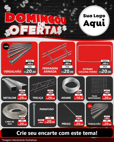 Modelo de Rede Social para Feed Instagram com o tema Domingou de Ofertas para Ferragens