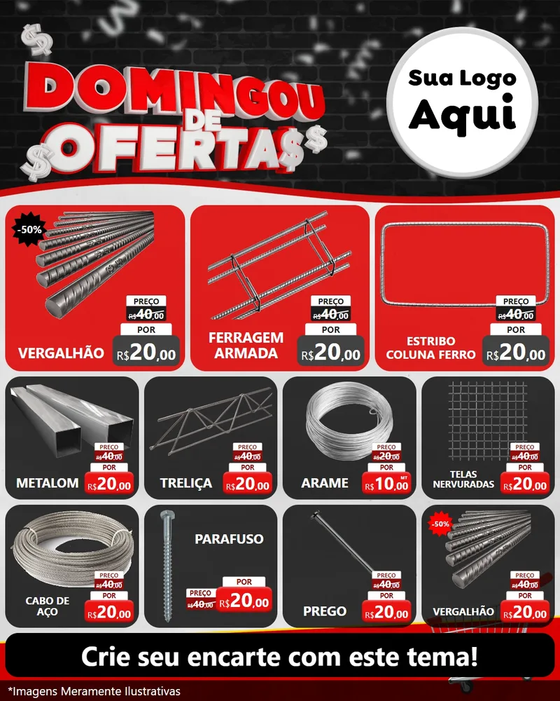 Modelo de Rede Social para Feed Instagram com o tema Domingou de Ofertas para Ferragens