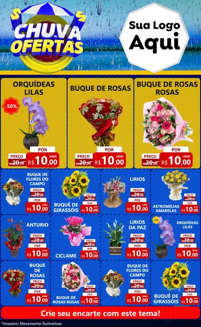 Modelo de Encarte para Encarte Grande com o tema Chuva de Ofertas para Floricultura e jardim