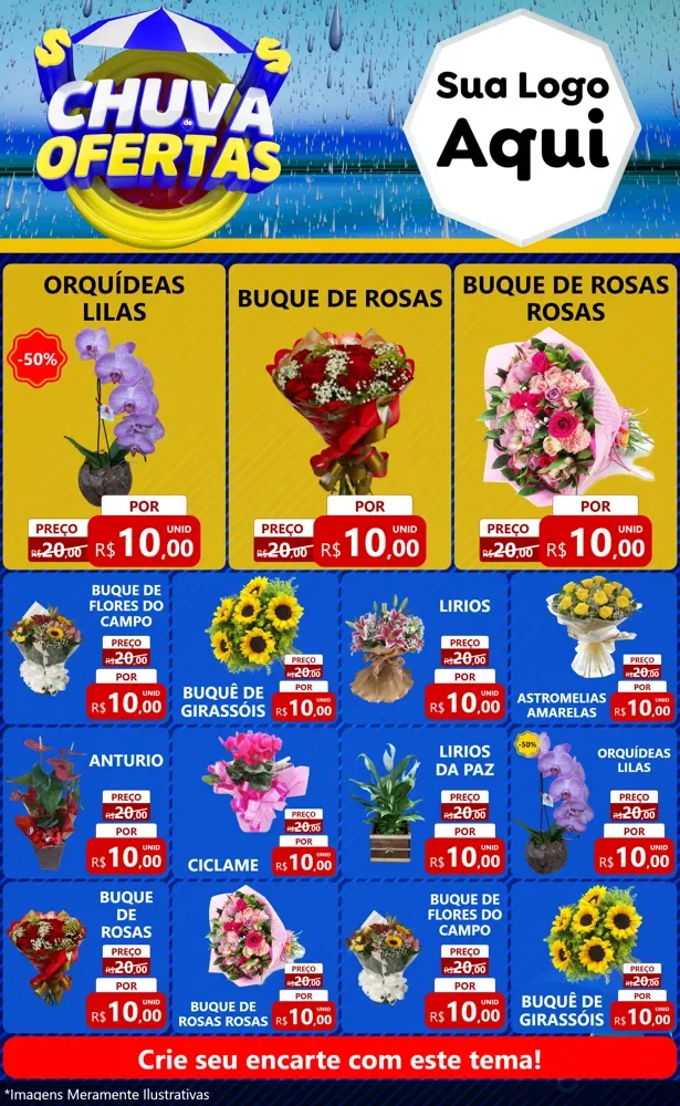 Modelo de Encarte para Encarte Grande com o tema Chuva de Ofertas para Floricultura e jardim