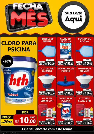Modelo de Encarte para Encarte A4 Vertical com o tema Fecha Mês para Produtos para Piscina