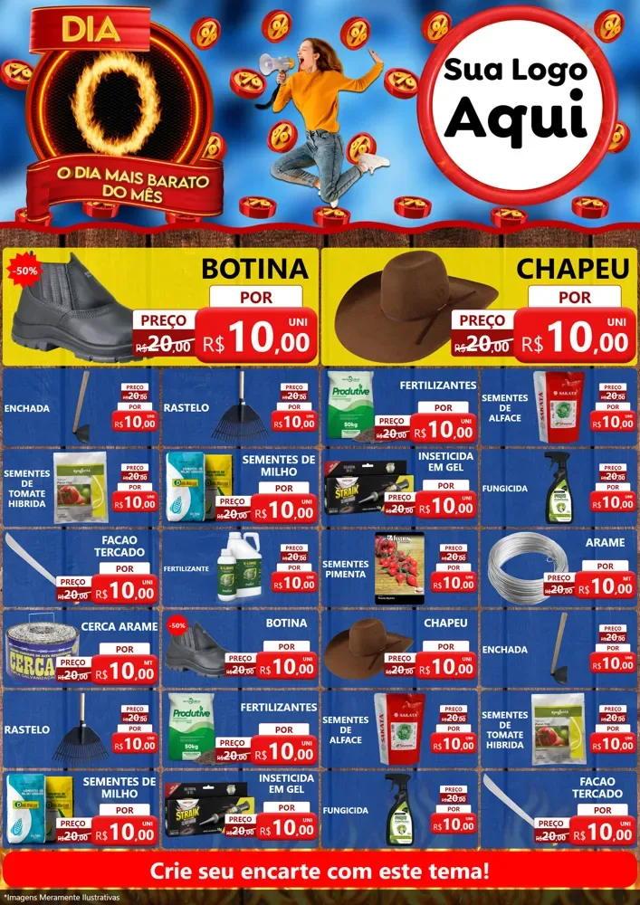 Modelo de Encarte para Encarte A4 Vertical com o tema Dia O - O Dia Mais Barato Do Mês para Agropecuária
