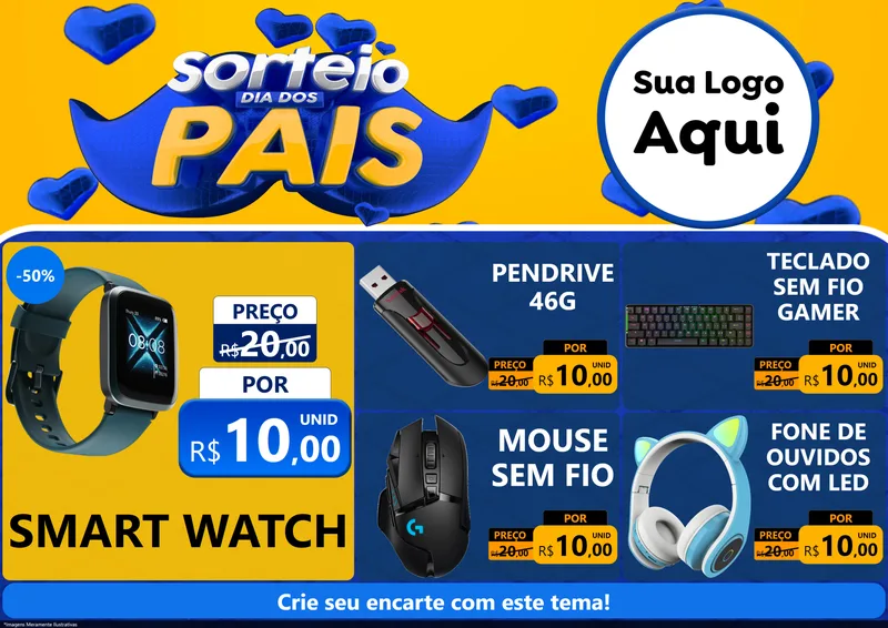 Modelo de Encarte para Encarte A4 Horizontal com o tema Sorteio Dia dos Pais para Informática