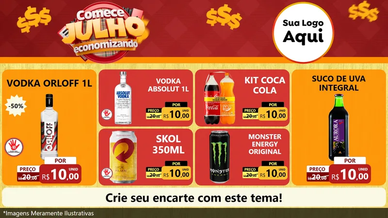 Modelo de TV para TV Horizontal com o tema Comece Julho Economizando para Distribuidora de bebidas