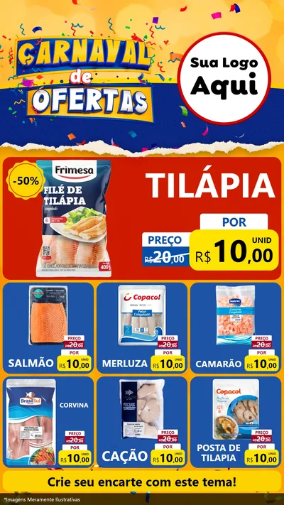 Modelo de Rede Social para Stories com o tema Carnaval de Ofertas para Peixaria