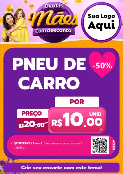 Modelo de Cartaz para Cartaz A4 Vertical com o tema Dia das Mães com Desconto para Auto peças