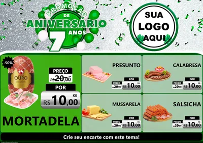 Modelo de Encarte para Encarte A4 Horizontal com o tema Promoção de Aniversário - 7 Anos para Frios e Laticínios