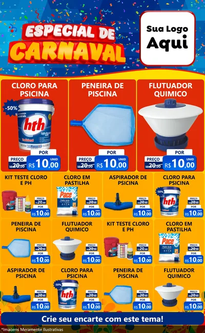 Modelo de Encarte para Encarte Grande com o tema Especial de Carnaval para Produtos para Piscina