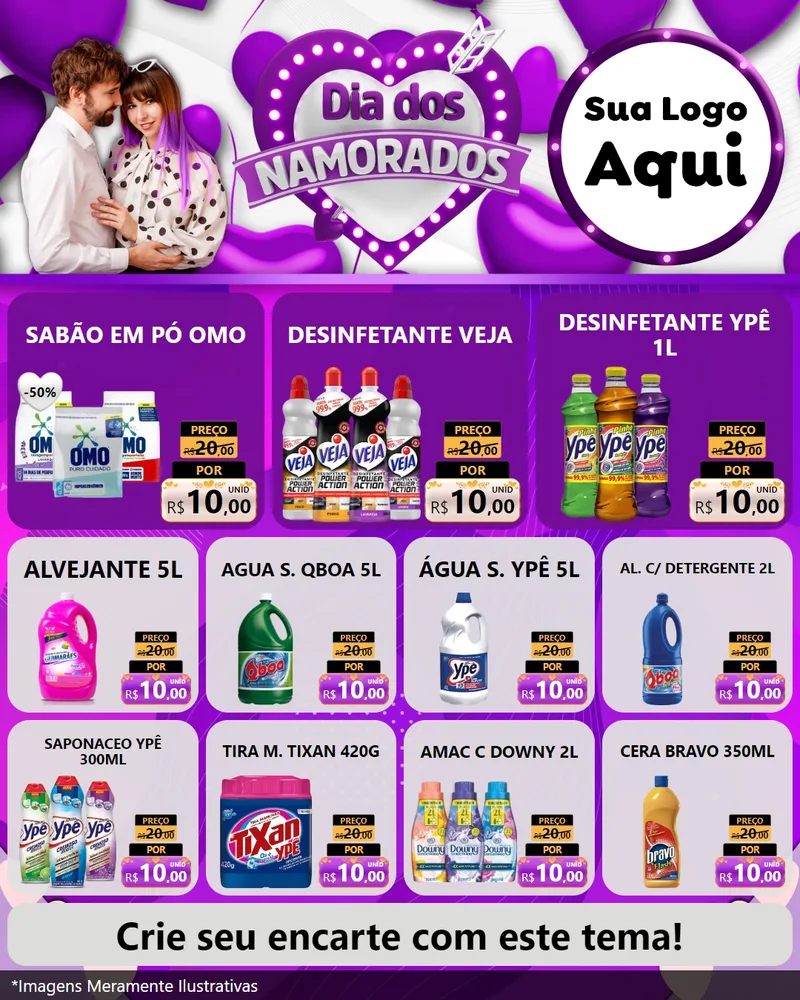 Modelo de Rede Social para Feed Instagram com o tema Dia dos Namorados para Produtos de Limpeza
