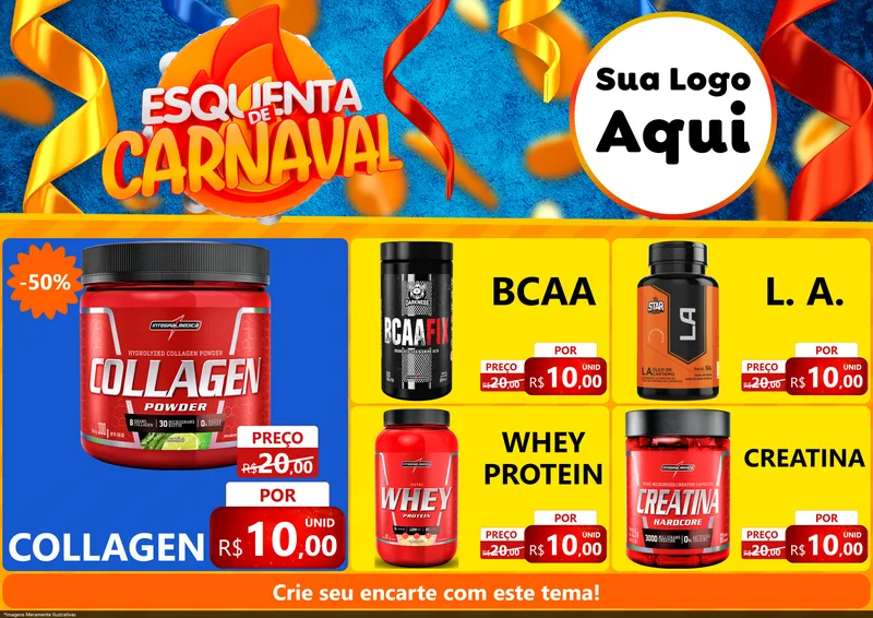 Modelo de Encarte para Encarte A4 Horizontal com o tema Esquenta de Carnaval para Suplementos alimentares