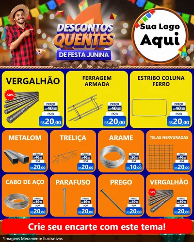 Modelo de Rede Social para Feed Instagram com o tema Descontos Quentes de Festa Junina para Ferragens