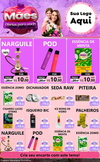 Modelo de Encarte para Encarte Grande com o tema Dia das Mães Ofertas para Você! para Tabacaria