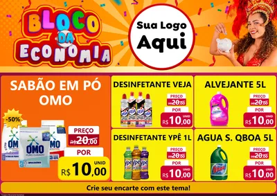 Modelo de Encarte para Encarte A4 Horizontal com o tema Bloco da Economia para Produtos de Limpeza