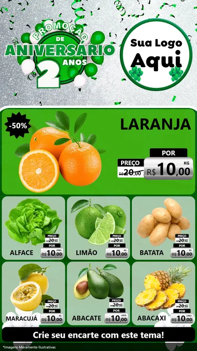 Modelo de Rede Social para Stories com o tema Promoção de Aniversário - 2 Anos para Hortifrúti