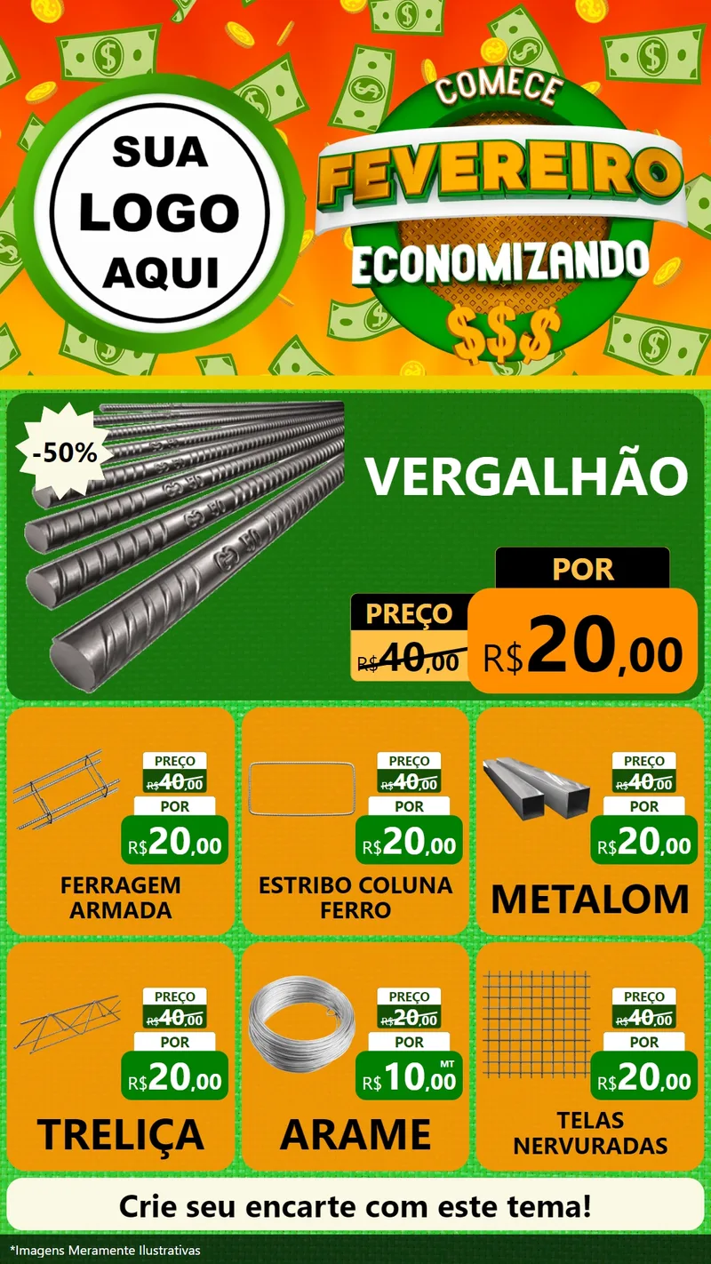 Modelo de Rede Social para Stories com o tema Comece Fevereiro Economizando para Ferragens