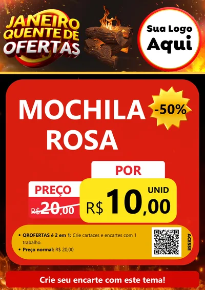 Modelo de Cartaz para Cartaz A4 Vertical com o tema Janeiro Quente de Ofertas para Papelaria