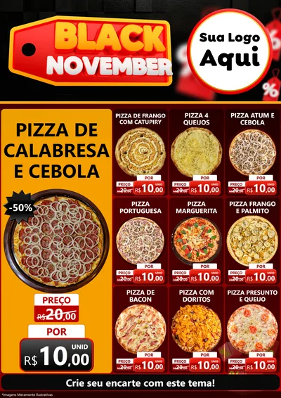 Modelo de Encarte para Encarte A4 Vertical com o tema Black November para Pizzaria