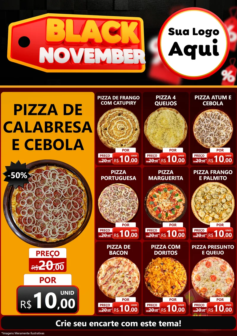 Modelo de Encarte para Encarte A4 Vertical com o tema Black November para Pizzaria