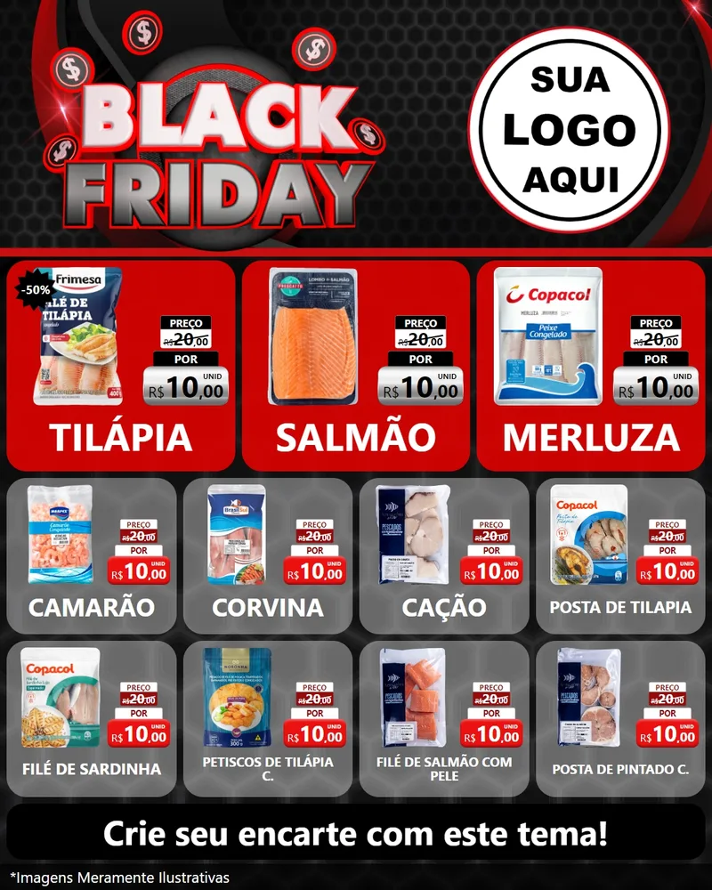 Modelo de Rede Social para Feed Instagram com o tema Black Friday para Peixaria