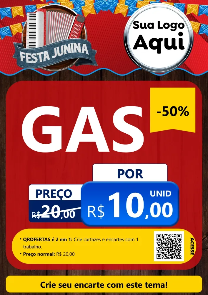 Modelo de Cartaz para Cartaz A4 Vertical com o tema Festa Junina para Água e gás