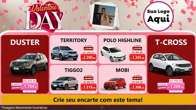 Modelo de TV para TV Horizontal com o tema Valentine's Day para Concessionaria de Carros