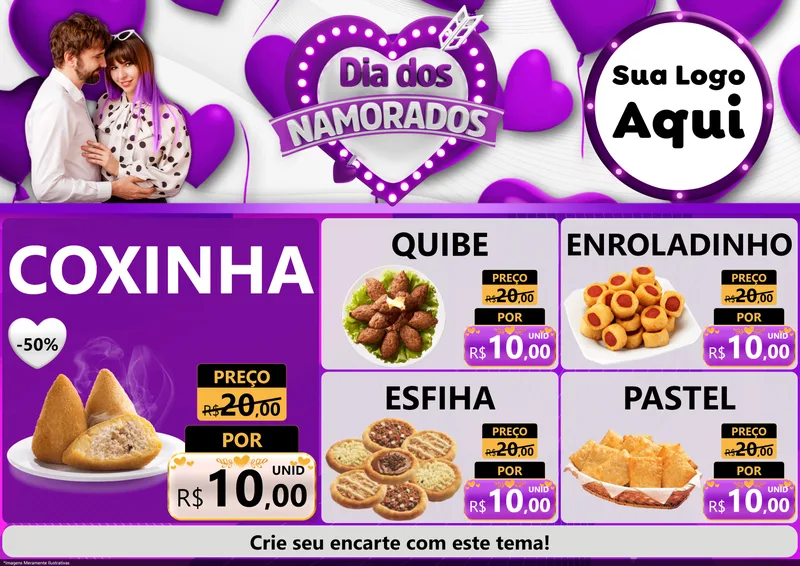 Modelo de Encarte para Encarte A4 Horizontal com o tema Dia dos Namorados para Salgadaria