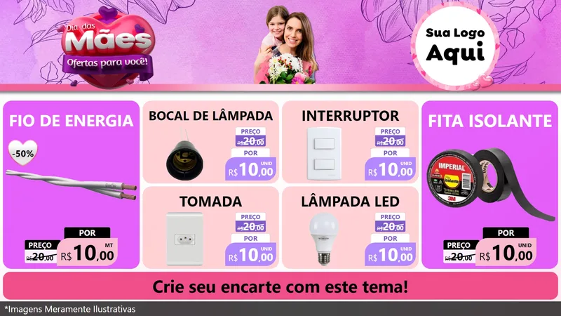 Modelo de TV para TV Horizontal com o tema Dia das Mães Ofertas para Você! para Materiais Elétricos
