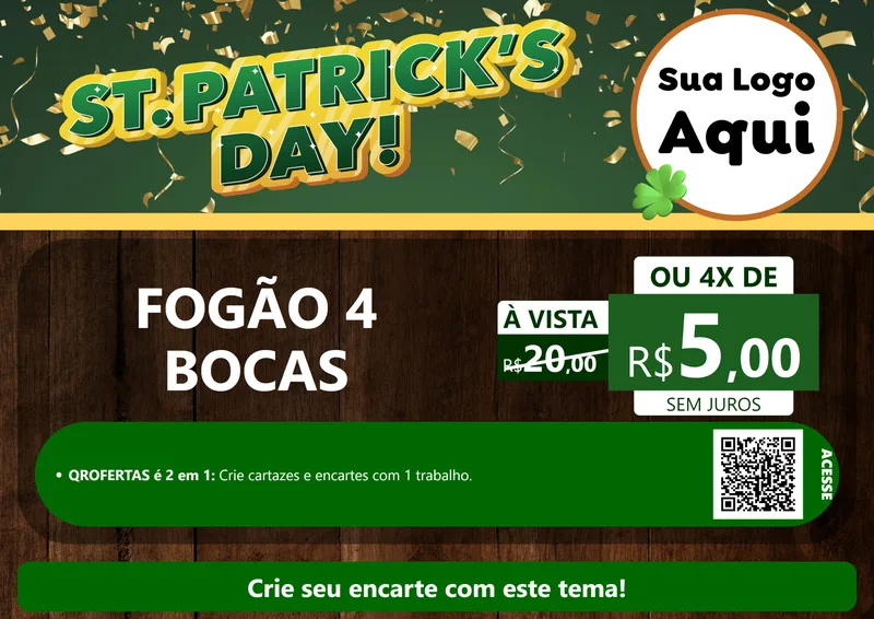 Modelo de Cartaz para Cartaz A4 Horizontal com o tema St Patriks Day para Móveis e Eletro