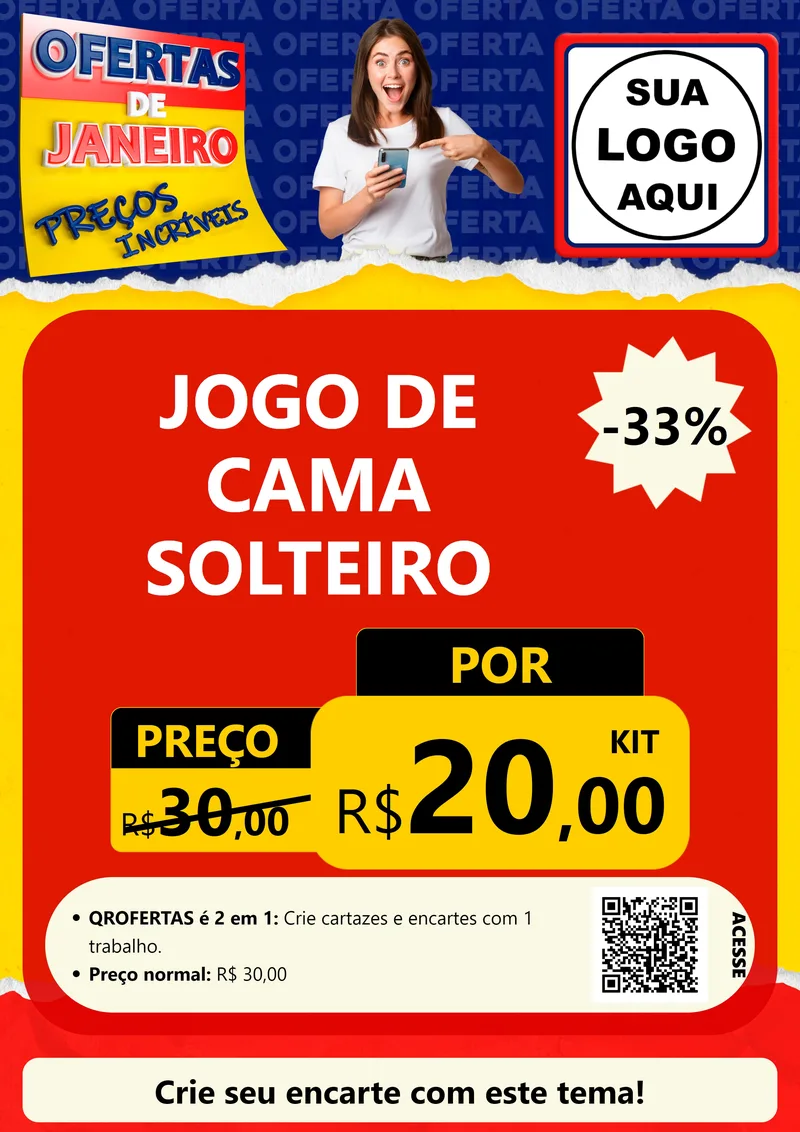 Modelo de Cartaz para Cartaz A4 Vertical com o tema Ofertas de Janeiro - Preços Incríveis para Cama, Mesa e Banho