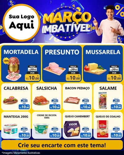 Modelo de Rede Social para Feed Instagram com o tema Março Imbatível para Frios e Laticínios