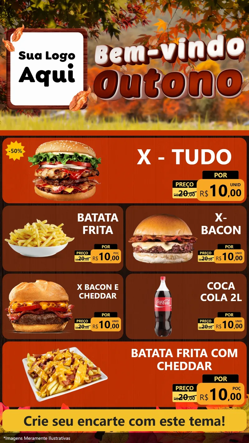Modelo de TV para TV Vertical com o tema Bem-vindo Outono para Hamburgueria