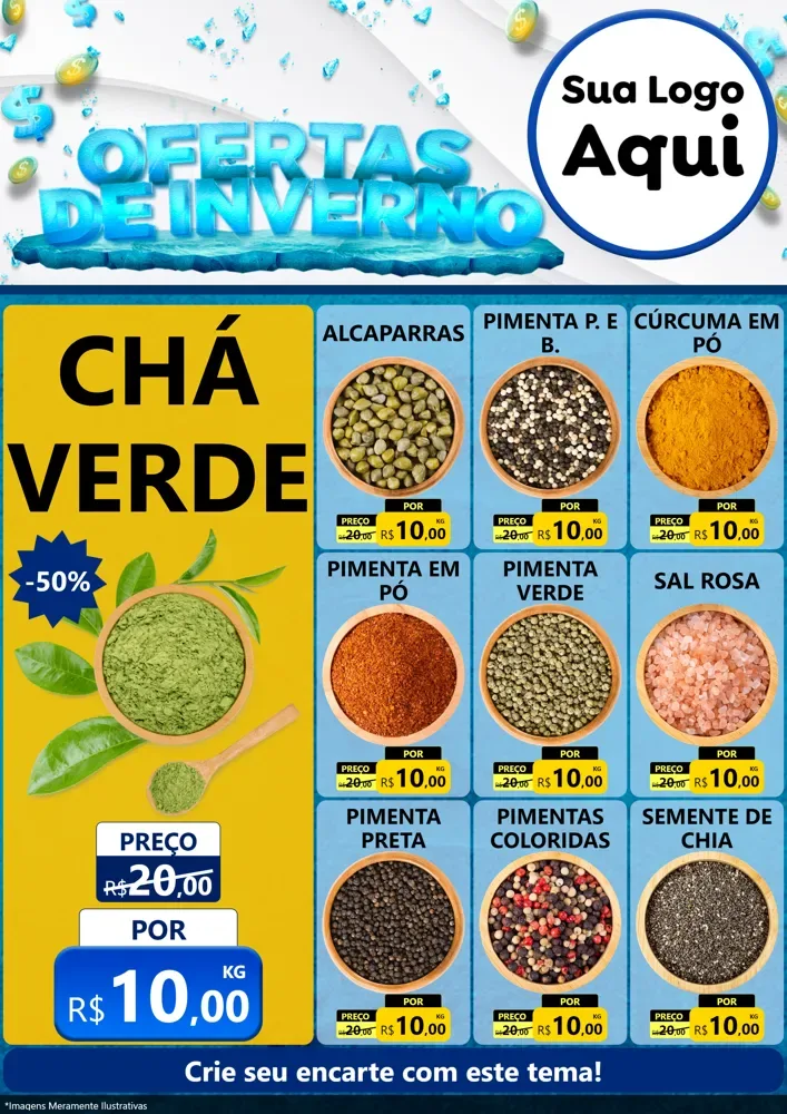 Modelo de Encarte para Encarte A4 Vertical com o tema Ofertas de Inverno para Produtos Naturais