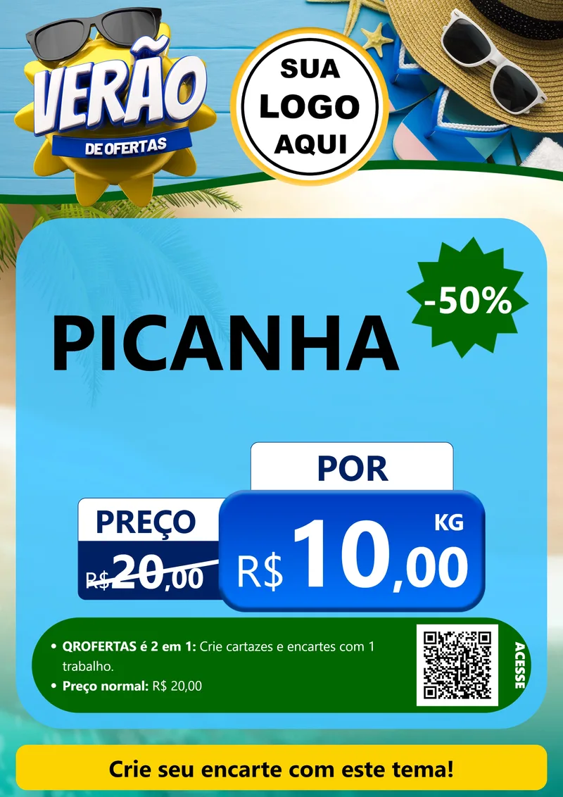 Modelo de Cartaz para Cartaz A4 Vertical com o tema Verão de Ofertas para Açougue