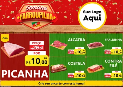 Modelo de Encarte para Encarte A4 Horizontal com o tema Semana Farroupilha para Açougue