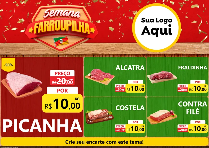 Modelo de Encarte para Encarte A4 Horizontal com o tema Semana Farroupilha para Açougue