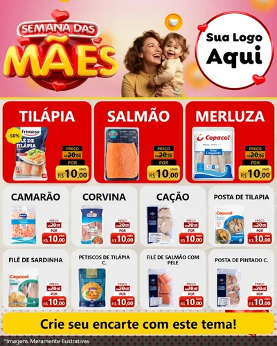 Modelo de Rede Social para Feed Instagram com o tema Semana das Mães para Peixaria