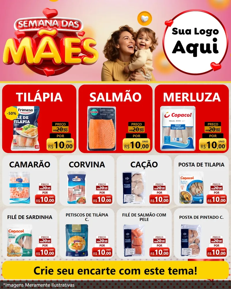 Modelo de Rede Social para Feed Instagram com o tema Semana das Mães para Peixaria