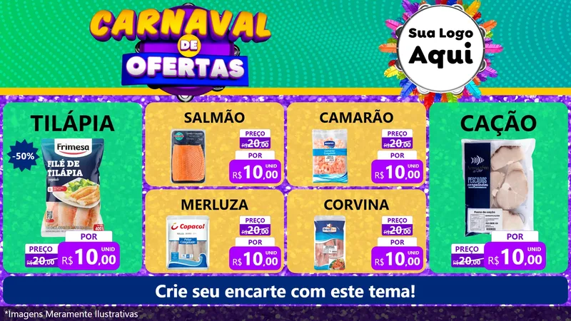 Modelo de TV para TV Horizontal com o tema Carnaval de Ofertas para Peixaria