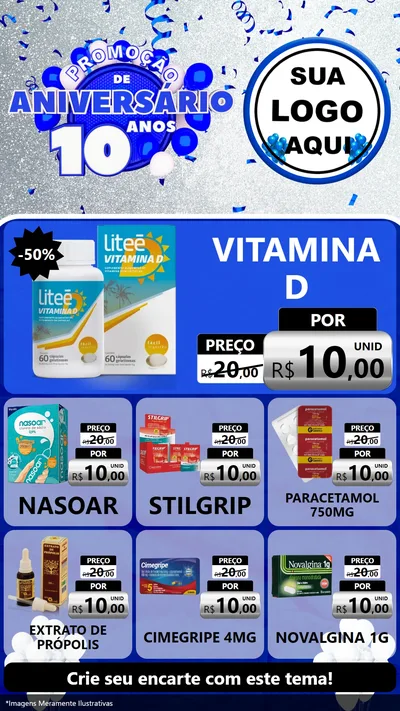 Modelo de Rede Social para Stories com o tema Promoção de Aniversário - 10 Anos para Farmácia