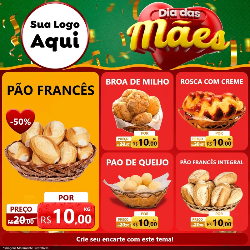 Modelo de Rede Social para Feed Facebook com o tema Dia das Mães para Padaria