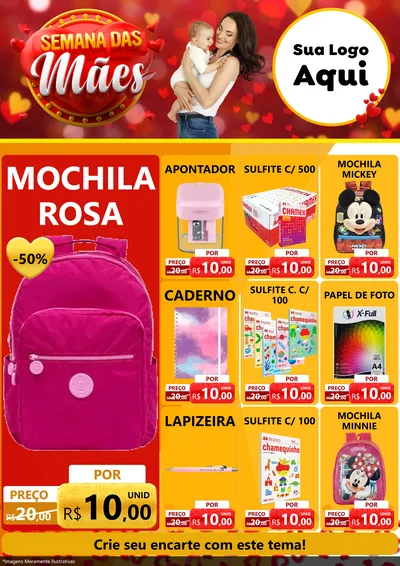 Modelo de Encarte para Encarte A4 Vertical com o tema Semana das Mães para Papelaria