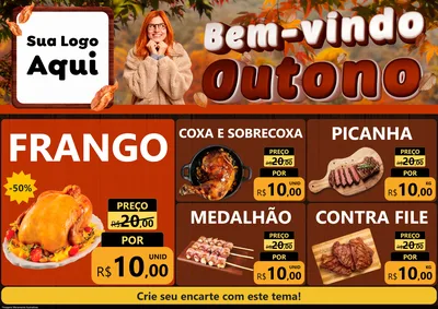 Modelo de Encarte para Encarte A4 Horizontal com o tema Bem-vindo Outono para Assados