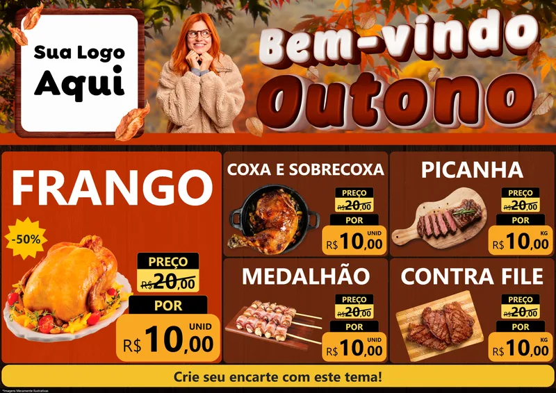 Modelo de Encarte para Encarte A4 Horizontal com o tema Bem-vindo Outono para Assados