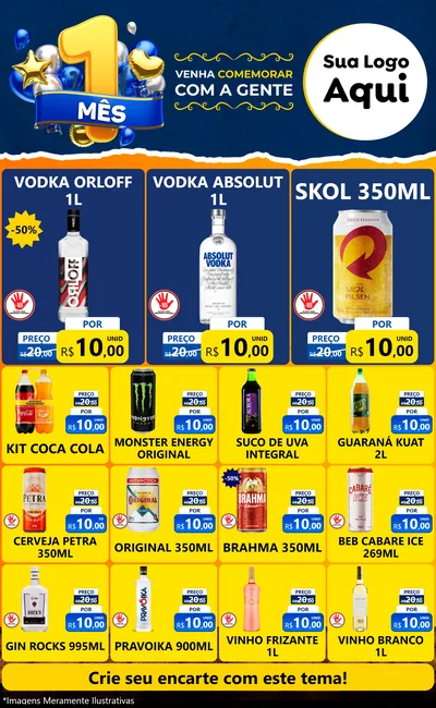 Modelo de Encarte para Encarte Grande com o tema Um Mês de Aniversário para Distribuidora de bebidas
