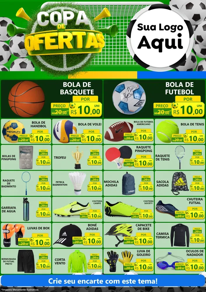 Modelo de Encarte para Encarte A4 Vertical com o tema Copa De Ofertas para Artigos Esportivos