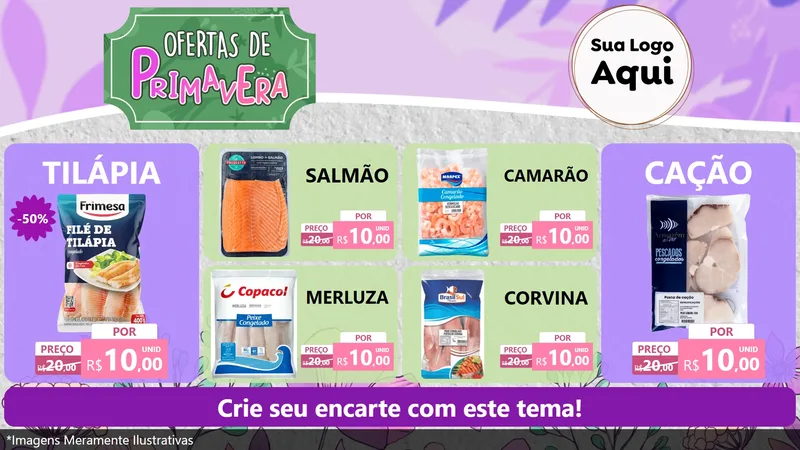 Modelo de TV para TV Horizontal com o tema Ofertas de Primavera para Peixaria