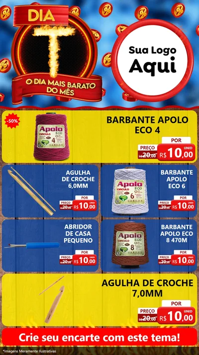 Modelo de TV para TV Vertical com o tema Dia T - O Dia Mais Barato Do Mês para Armarinho e Aviamentos
