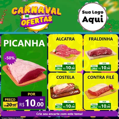 Modelo de Rede Social para Feed Facebook com o tema Carnaval de Ofertas para Açougue