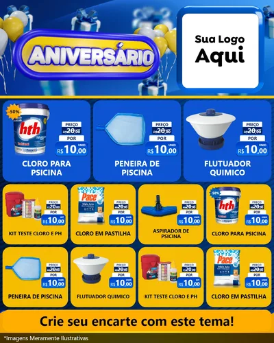 Modelo de Rede Social para Feed Instagram com o tema Aniversário para Produtos para Piscina